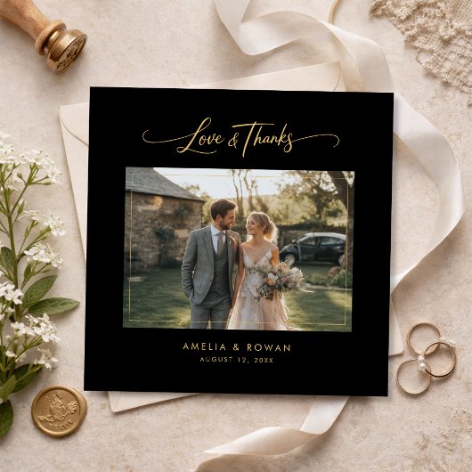 Classic Script Formal Wedding Photo Square Bedankkaart