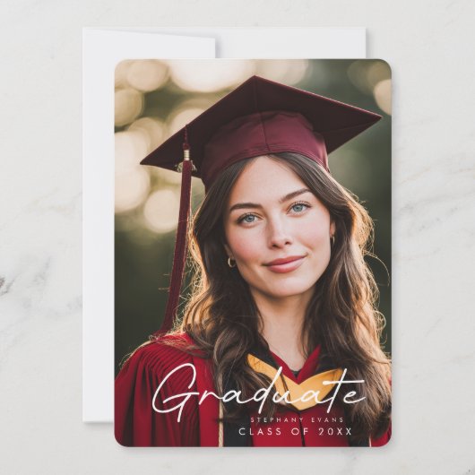 Classic script gold photo black graduation  kaart (Voorkant)