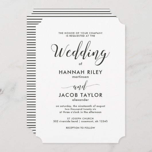 Classic Script Green Stripes Wedding Kaart (Voorkant / Achterkant)