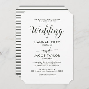 Classic Script Green Stripes Wedding Kaart