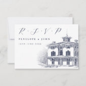 Classic Script Italian Villa Illustration Wedding RSVP Kaartje (Voorkant)