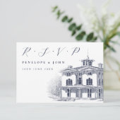 Classic Script Italian Villa Illustration Wedding RSVP Kaartje (Staand voorkant)