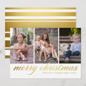 Classic Script Merry kerstGold 3-foto's Feestdagenkaart (Voorkant / Achterkant)