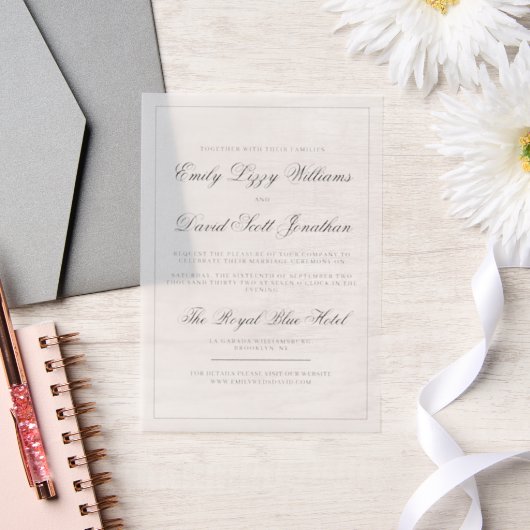 Classic Script Minimalist Wedding Invitation Vellum Uitnodigingen (Huwelijk)