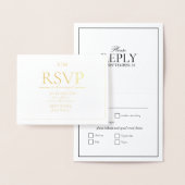 Classic Script Monogram Weddenschap RSVP Folie Kaarten (Display)