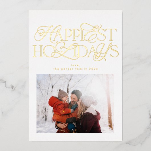 classic script photo christmas gold folie feestdagenkaart (Voorkant)