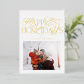 classic script photo christmas gold folie feestdagenkaart (Staand Voorkant)