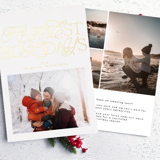 classic script photo christmas gold folie feestdagenkaart