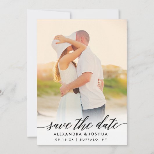Classic Script Photo Sla het datumportret op Save The Date (Voorkant)