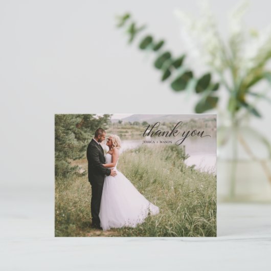 Classic Script Photo Wedding Dank u Briefkaart (Staand voorkant)
