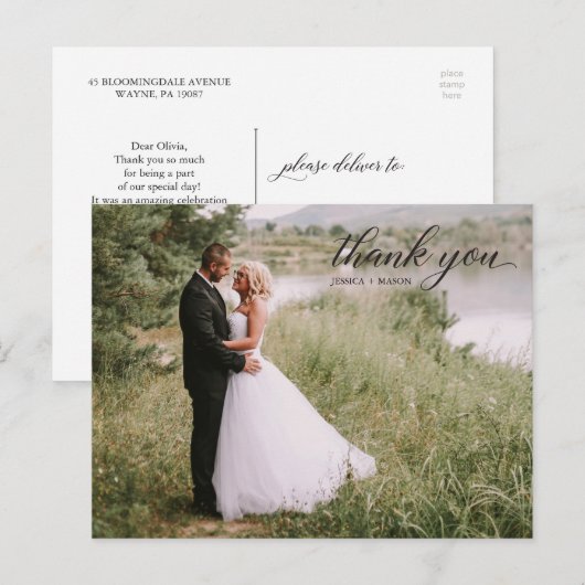 Classic Script Photo Wedding Dank u Briefkaart (Voorkant / Achterkant)