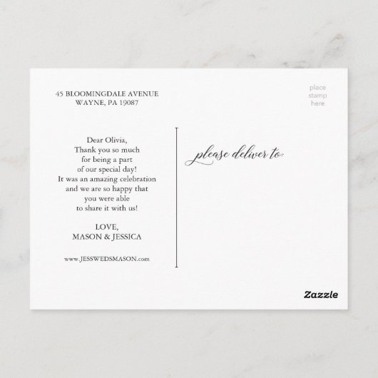 Classic Script Photo Wedding Dank u Briefkaart (Achterkant)