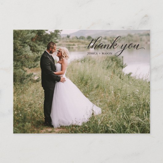Classic Script Photo Wedding Dank u Briefkaart (Voorkant)