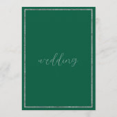 Classic script silver glitter jade green wedding kaart (Achterkant)