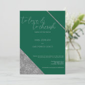Classic script silver glitter jade green wedding kaart (Staand voorkant)
