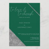 Classic script silver glitter jade green wedding kaart (Voorkant)