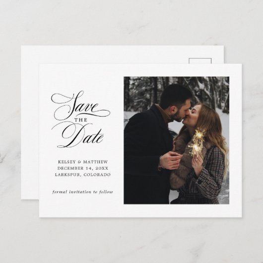 Classic Script Single Photo Save the Date Aankondigingskaart (Voorkant / Achterkant)