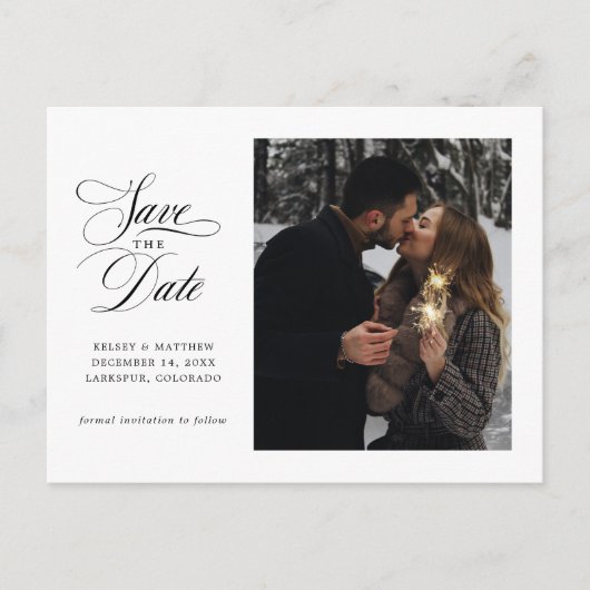 Classic Script Single Photo Save the Date Aankondigingskaart (Voorkant)