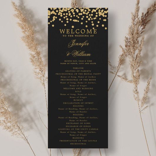 Classic Script Trouwprogramma Confetti Gold Black Kaart