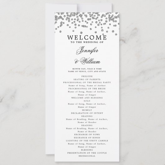 Classic Script Trouwprogramma Confetti Silver Kaart (Voorkant)