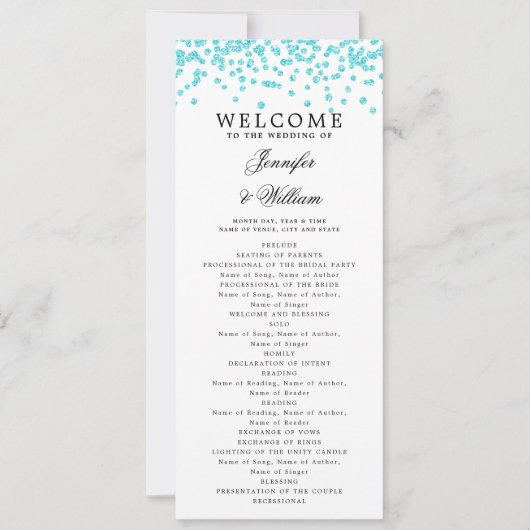 Classic Script Trouwprogramma Confetti Turquoise Kaart (Voorkant)