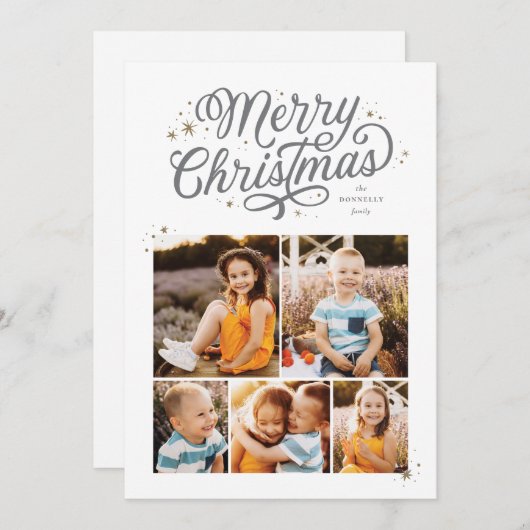 Classic Script Vrolijk Kerstfeest Multi Photo Holi Feestdagenkaart (Voorkant / Achterkant)