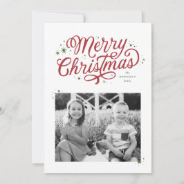 Classic Script Vrolijk Kerstfeest Rood en Groen Feestdagenkaart