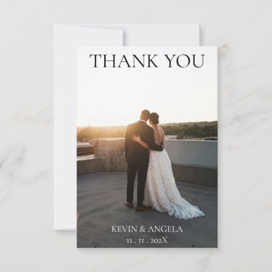 Classic Script Wedding Dank u kaart met foto (Voorkant)