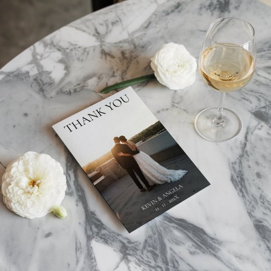 Classic Script Wedding Dank u kaart met foto