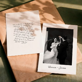 Classic Script Wedding Photo Thank You Card Bedankkaart