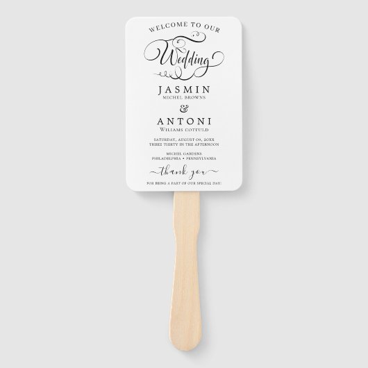 Classic Script Wedding Program and Timeline Handwaaier (Voorkant)