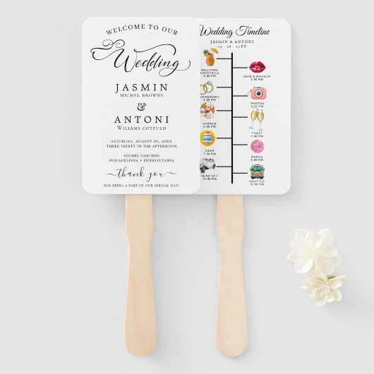 Classic Script Wedding Program en tijdlijn Handwaaier (Voorkant en achterkant)