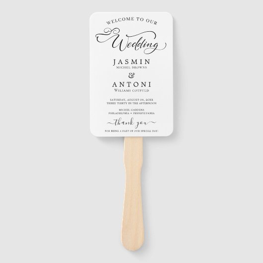 Classic Script Wedding Program en tijdlijn Handwaaier (Voorkant)