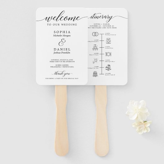 Classic Script Wedding Program en tijdlijn Handwaaier (Voorkant en achterkant)