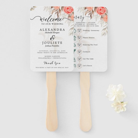 Classic Script Wedding Programma en Tijdlijn Hand Handwaaier (Voorkant en achterkant)
