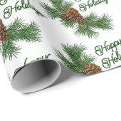 Classic Seasonal Pinecones Prettige feestdagen Wis Cadeaupapier (Rol Hoek)