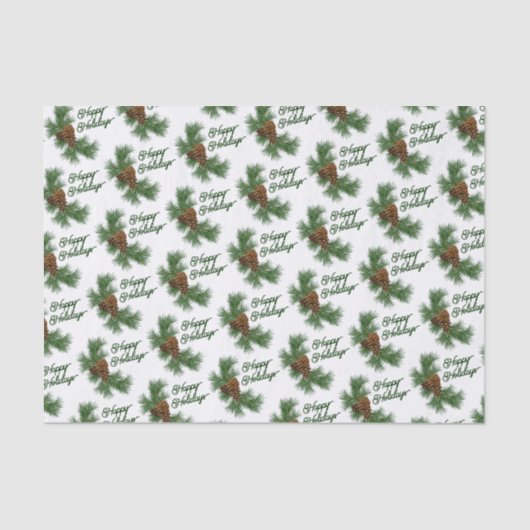 Classic Seasonal Pinecones Prettige feestdagen Wis Tissuepapier (Voorkant)