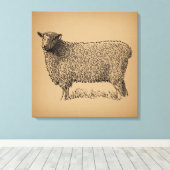 Classic Sheep Art Illustratie Antiek Boerderij Ani Canvas Afdruk (Insitu (Houten vloer))