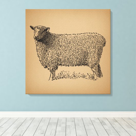 Classic Sheep Art Illustratie Antiek Boerderij Ani Canvas Afdruk (Insitu (Houten vloer))