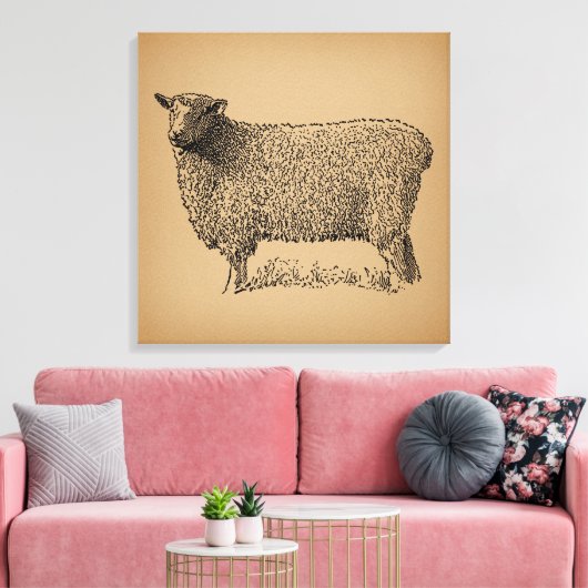 Classic Sheep Art Illustratie Antiek Boerderij Ani Canvas Afdruk (Insitu (Woonkamer))