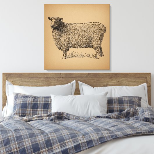 Classic Sheep Art Illustratie Antiek Boerderij Ani Canvas Afdruk (Insitu (Slaapkamer))