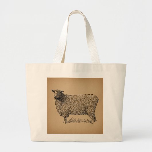 Classic Sheep Art Illustratie Antiek Boerderij Ani Grote Tote Bag (Voorkant)