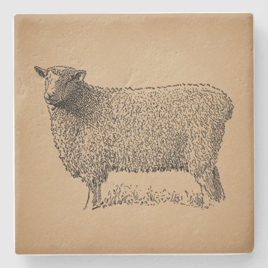 Classic Sheep Art Illustratie Antiek Boerderij Ani Stenen Onderzetter (Voorkant)