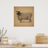 Classic Sheep Art Illustration Antique Farm Animal Poster (Keuken)