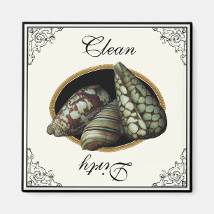 Classic Shells Black Clean Dirty Dishwaser Magnet
