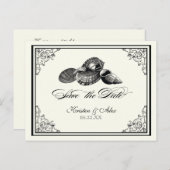 Classic Shells Black Cream Save the Date Briefkaar Aankondigingskaart (Voorkant / Achterkant)