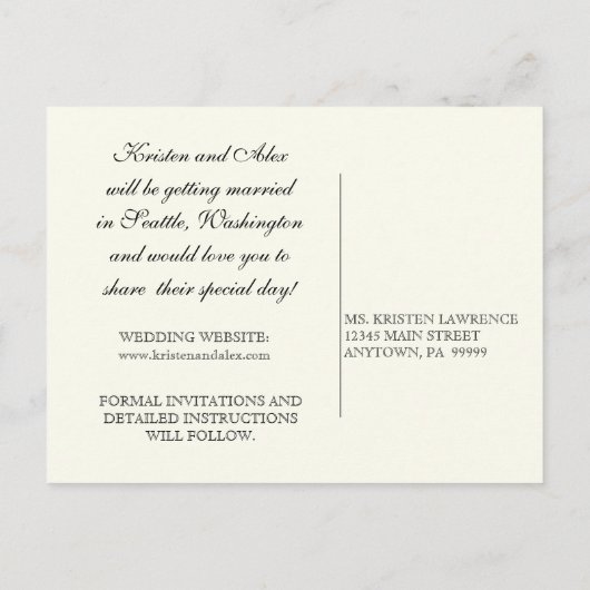 Classic Shells Black Cream Save the Date Briefkaar Aankondigingskaart (Achterkant)