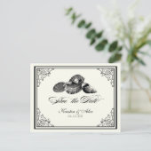 Classic Shells Black Cream Save the Date Briefkaar Aankondigingskaart (Staand voorkant)