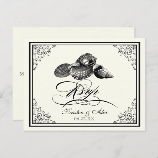 Classic Shells Zwart Cream Bruiloft Briefkaart RSV (Voorkant / Achterkant)