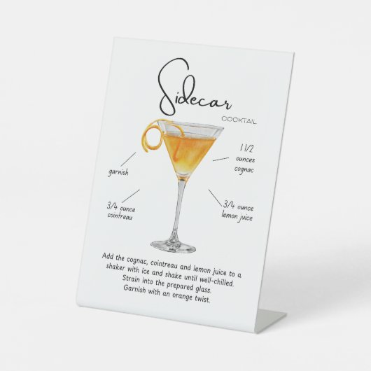 Classic Sidecar Cocktail Pedestal Sign Reclamebord Met Voetstuk (Voorkant)